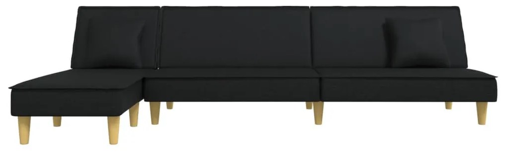 fekete L-alakú szövet kanapéágy 255x140x70 cm