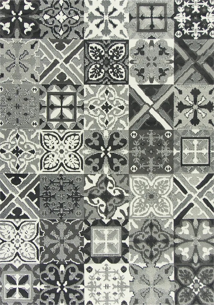 160x225 cm Szürke Szőnyeg Luna Patchwork Rácsos Csempe