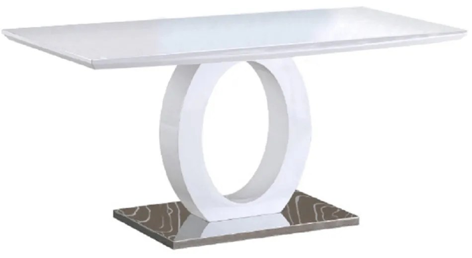 Étkezőasztal, fehér magas fény/acél, 150x80 cm, ZARNI