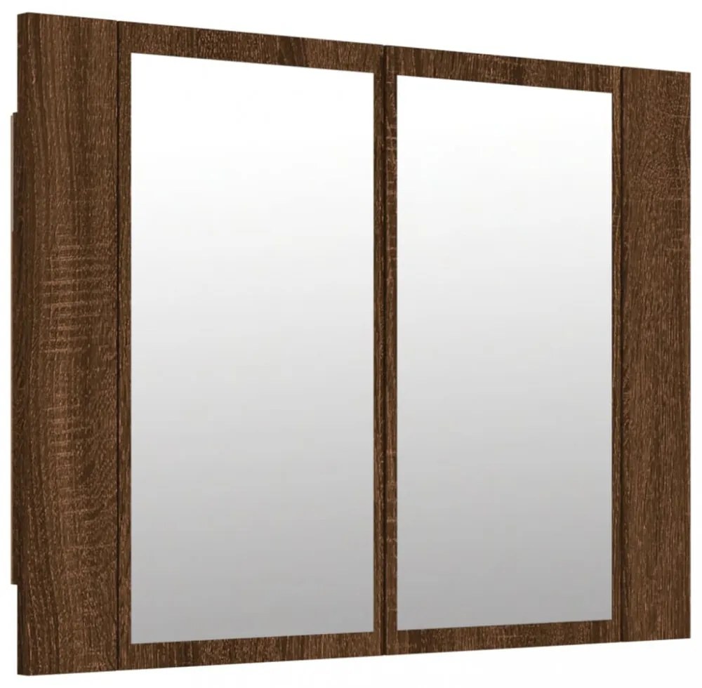 barna tölgyszínű szerelt fa tükörszekrény LED-del 60x12x45 cm
