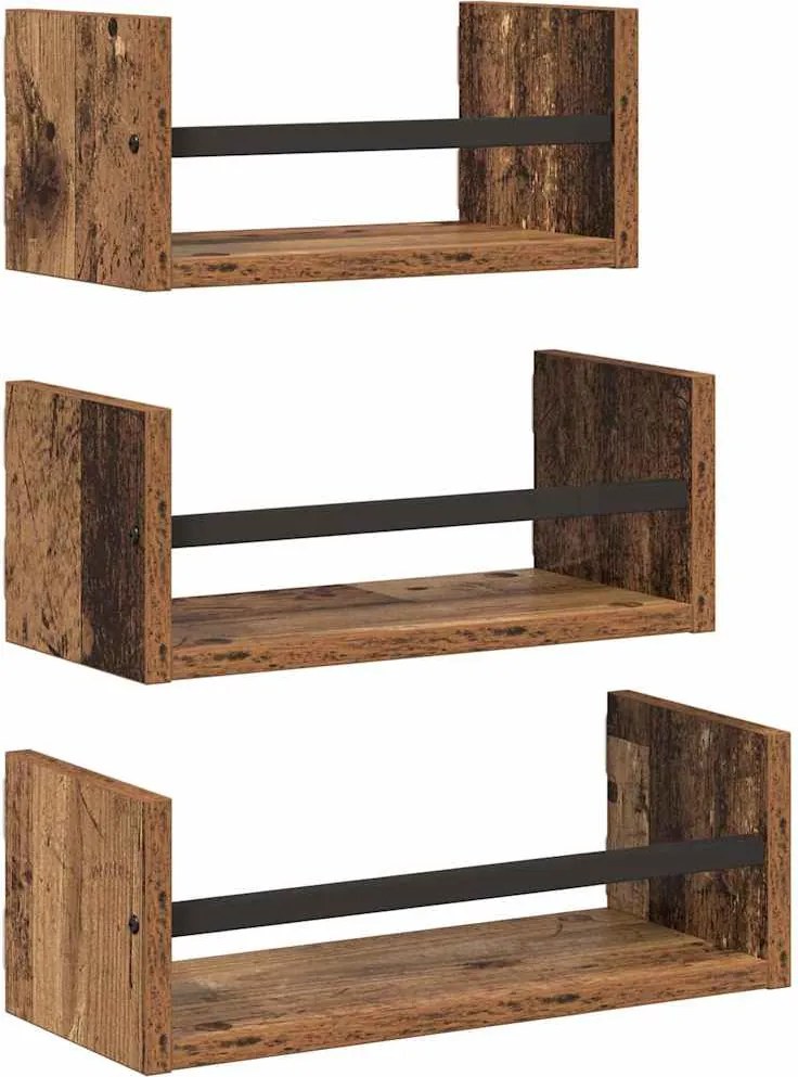 vidaXL Fali polc készlet polcokkal 3 pcs Öreg fa 40x16x14cm Faanyag