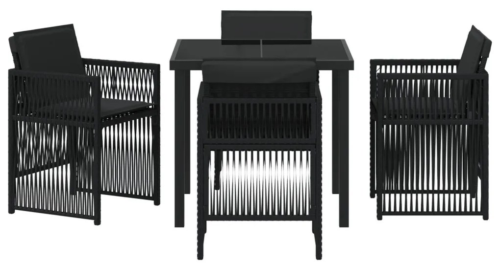 5 Részes Kerti Étkező Szett Párnákkal - Fekete Polyrattan