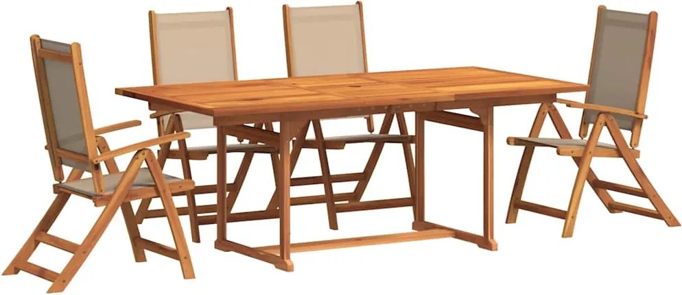 vidaXL 5 részes tömör akácfa és textilén kerti étkezőgarnitúra