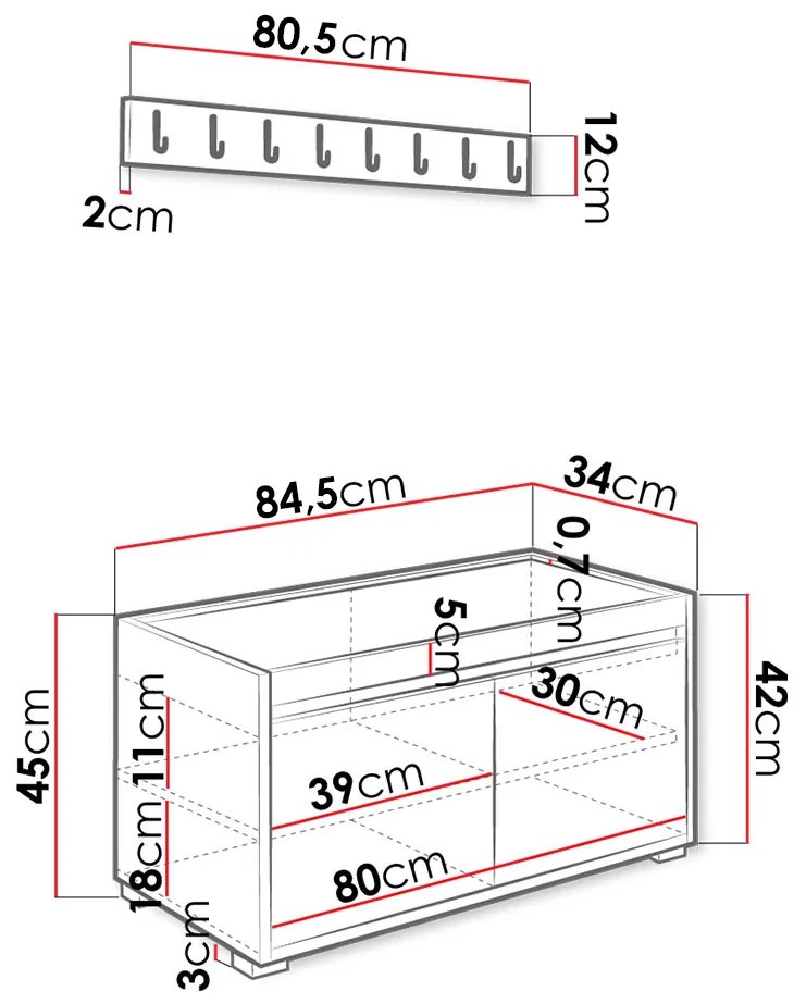 Előszoba bútor Kendora 80 (12 db 40x30-as Pazara kárpitozott falpanellel) (manila 26). 1054006