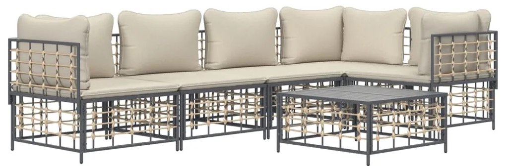 6 részes antracitszürke polyrattan kerti ülőgarnitúra párnákkal