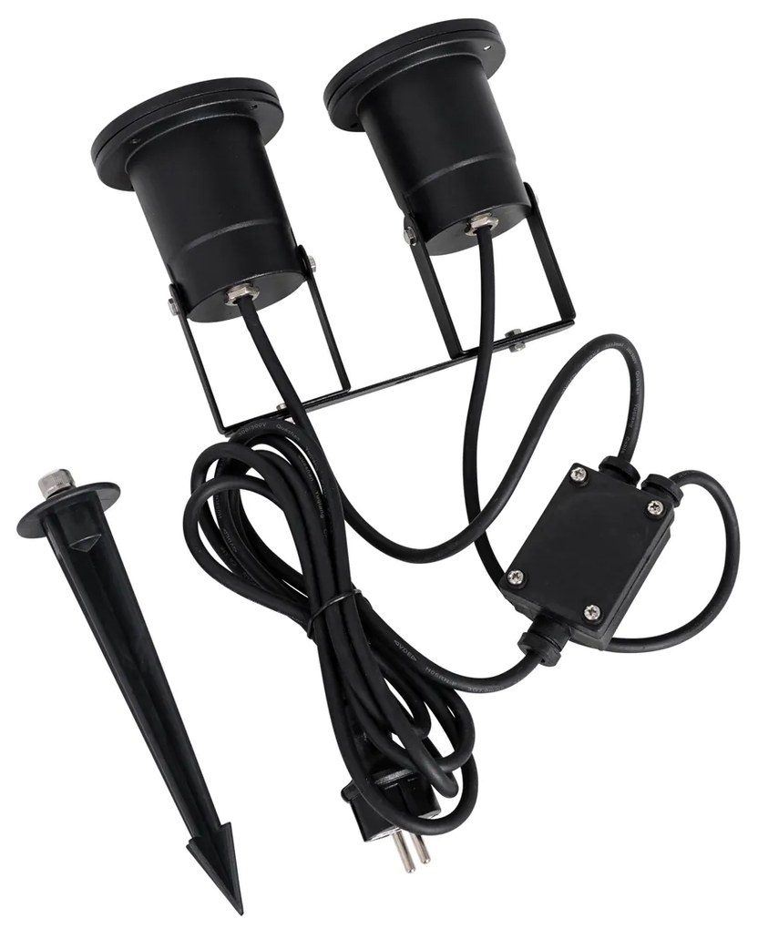 Modern fekete kerti spotlámpa kábellel és dugóval 150cm 2-lámpás IP65 - Basic