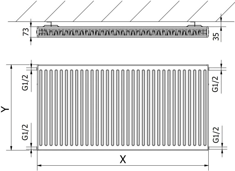 Mexen C21, panelradiátor 600 x 800 mm, oldalcsatlakozás, 1026 W, fehér, W421-060-080-00