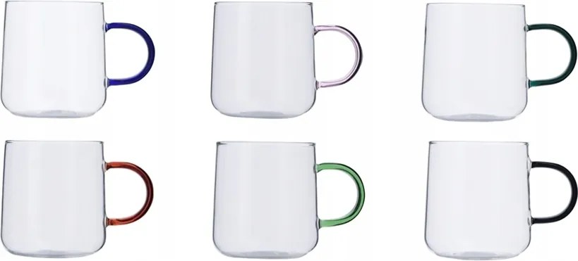 Poharak Hőálló Üvegpoharak Színes Fülekkel 300ml 6 Db-os Szett