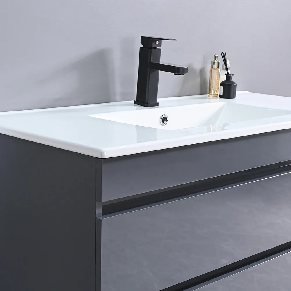 Cube 100 alsó fürdőszobabútor kerámia mosdóval 2 fiókos antracit szürke