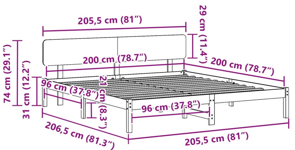 Ágykeret fejtámlával gyanta barna 200x200 cm tömör fenyőfából