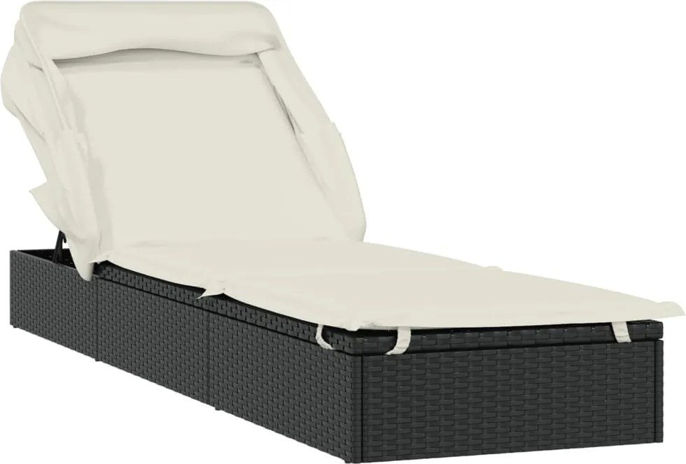 vidaXL fekete polyrattan napozóágy összecsukható tetővel 213x63x97 cm