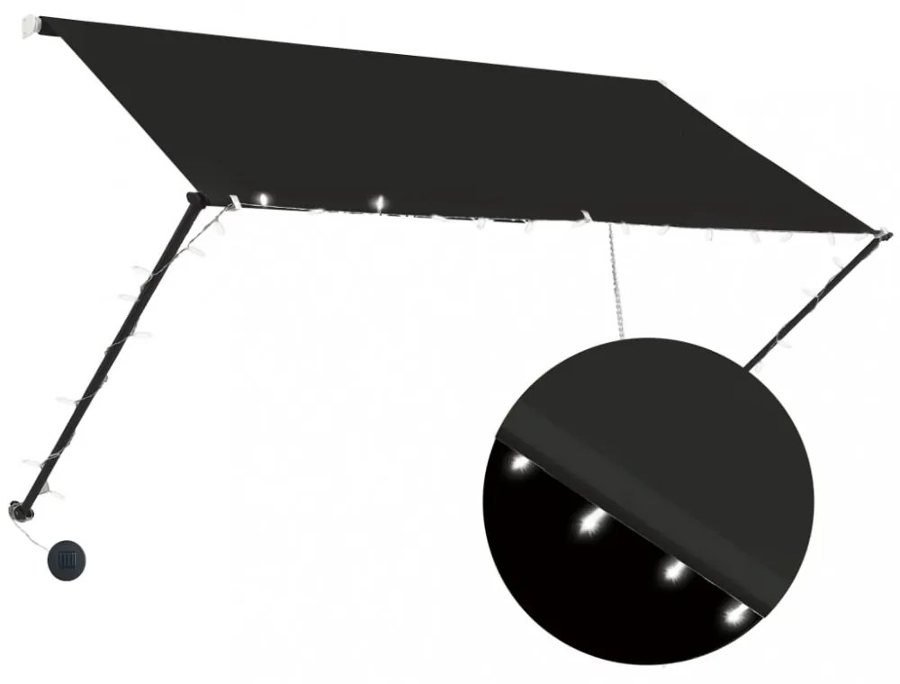 feltekerhető antracitszürke napellenző LED-del 250 x 150 cm