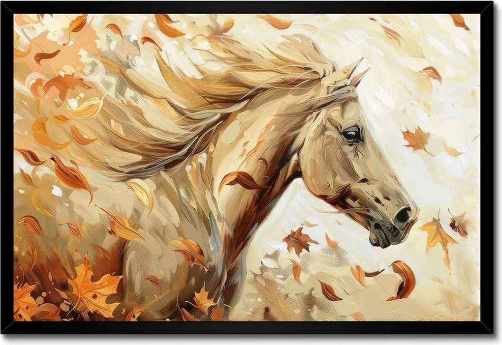 Poszter fekete keretben 60x40 Ló az őszi levelek között