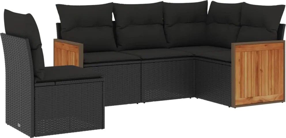 vidaXL 5 részes fekete polyrattan kerti kanapészett párnákkal