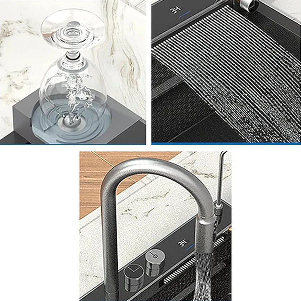 Catania multifunkciós rozsdamentes mosogató digitális csapteleppel