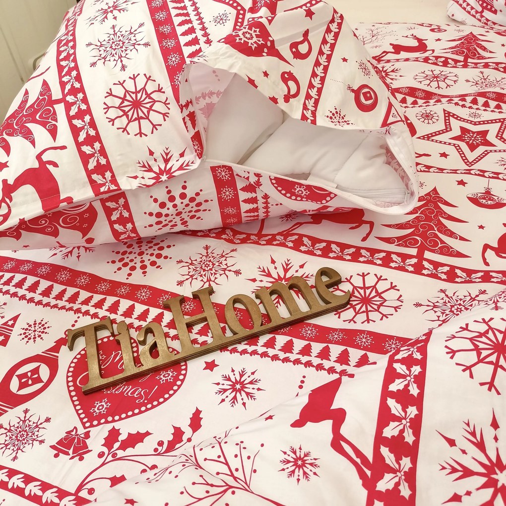 Pamut ágyneműk Karácsonyi ágyneműk Christmas piros TiaHome - 1x Párna 90x70cm, 1x Paplan 140x200cm