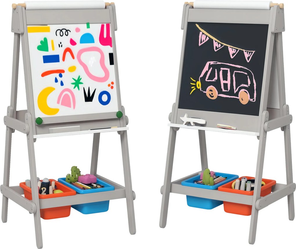 AIYAPLAY 3 az 1-ben gyerek tábla, kétoldalas gyerek rajztábla krétával, fehértáblával, radírral, rajzpapírral és tárolódobozokkal, 3-8 éves gyerekekne