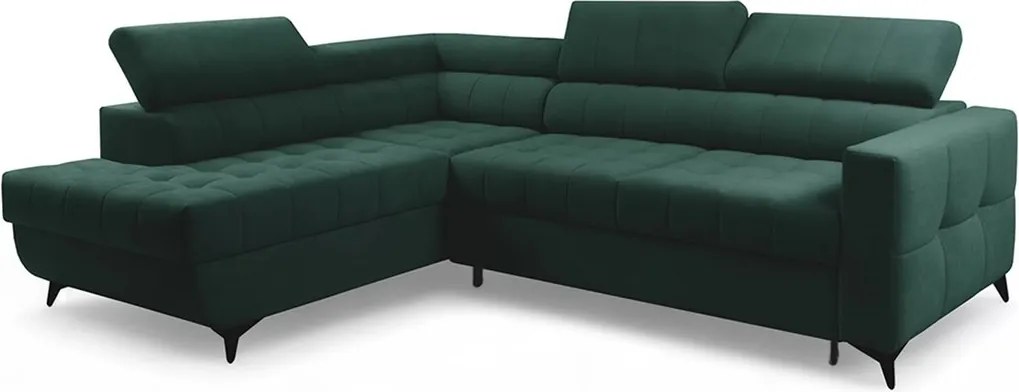 Nardo L sarokkanapé ágyfunkcióval bal oldali - zöld bársony Bluvel 78