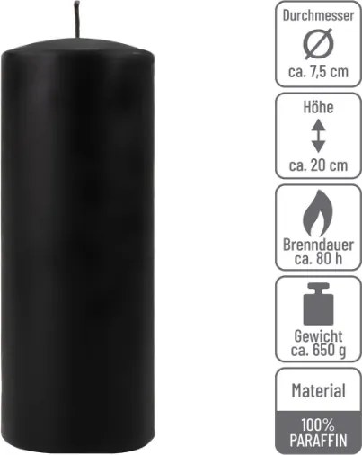 Oszloposgyertya szett  2 db magasság 20 cm  Ø 7,5 cm fekete