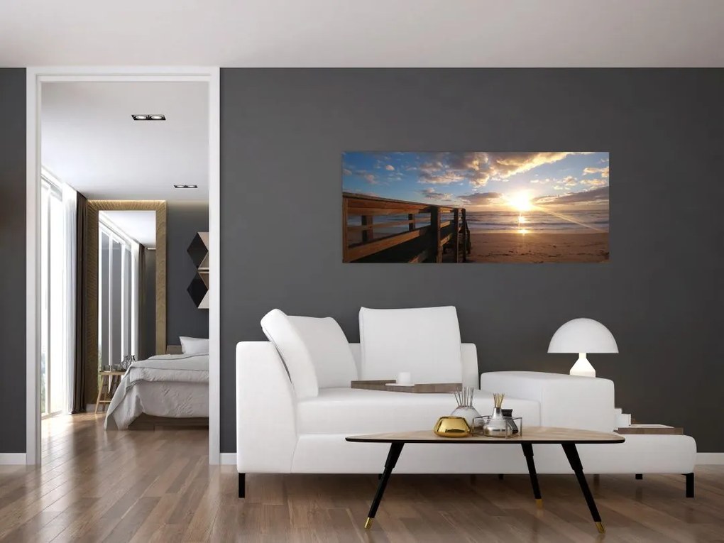 A móló, a strand és a tenger képe (120x50 cm)