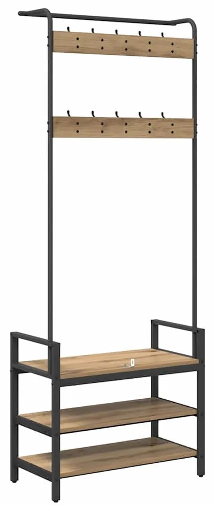Kabáthorog polcokkal kézműves tölgy 75 x 34 x 184 cm Faanyag