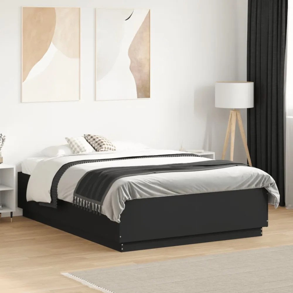 fekete szerelt fa ágykeret LED-del 135 x 190 cm