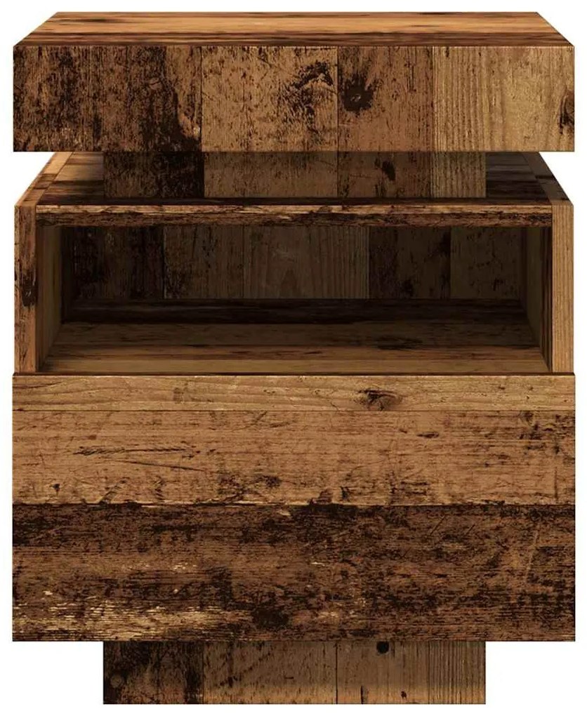 2 db antik fa színű éjjeliszekrény LED-fényekkel 40x39x48,5 cm