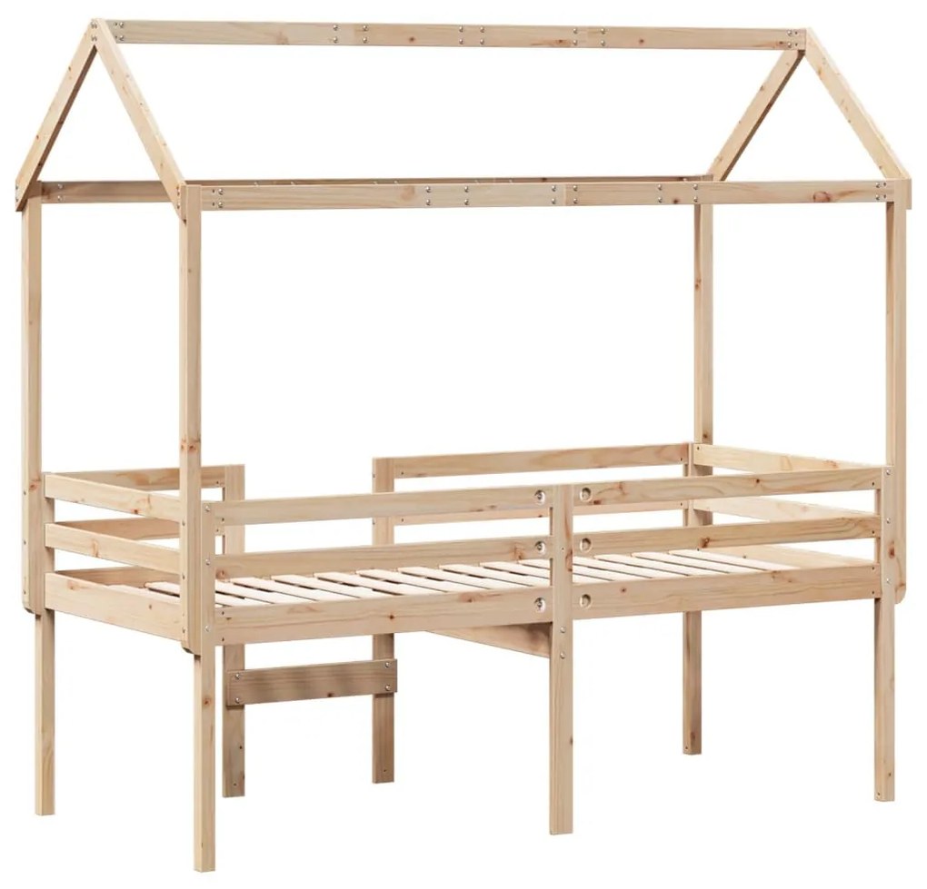 tömör fenyőfa magasított ágy tetővel 90 x 200 cm