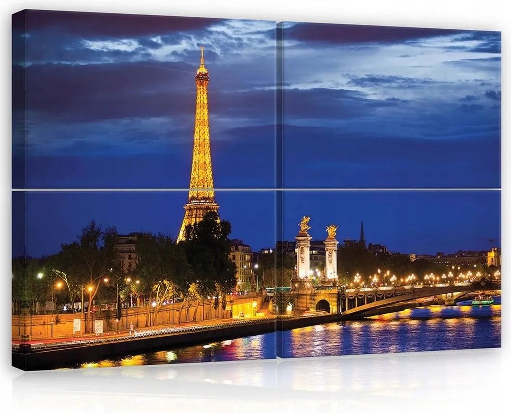 Vászonkép 120x80 Párizs éjszaka Eiffel-torony Szajna híd fény város Franciaország
