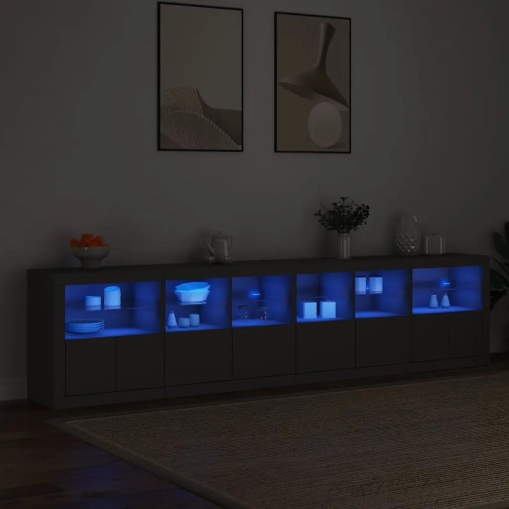 fekete tálalószekrény LED-világítással 283x37x67 cm