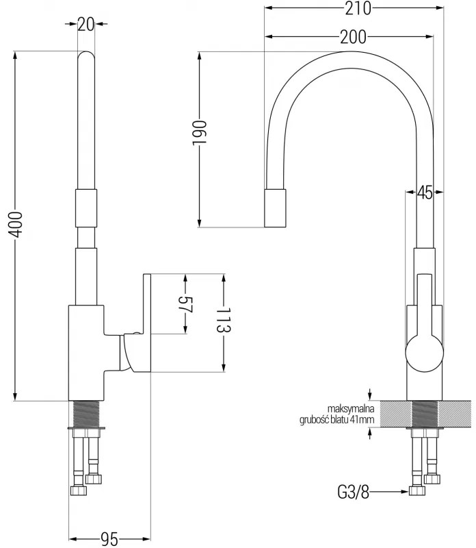 Mexen FLEX - Magas csap / mosogató, fekete, 670900-70