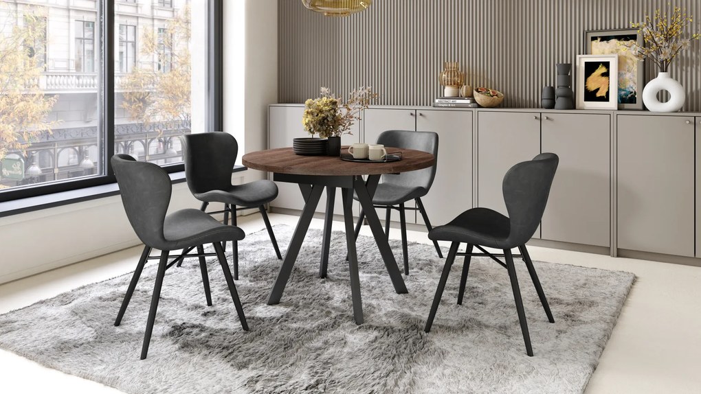 Mazzoni ALMO Barna tölgy/fekete lábak - BŐVÍTHETŐ KEREK ASZTAL Y ALAKÚ LÁBAKKAL LOFT/IPARI STÍLUSÚ NAPPALIBA/ÉTKEZŐBE