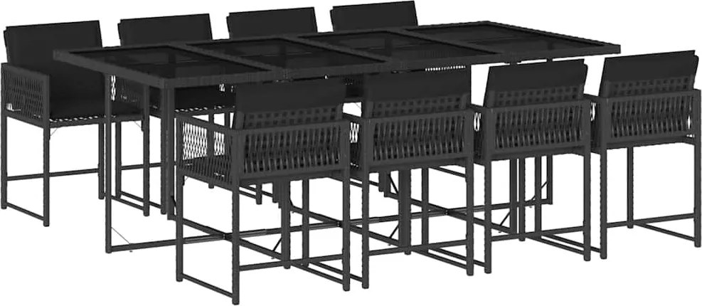 vidaXL 9 részes fekete polyrattan kerti étkezőgarnitúra párnákkal