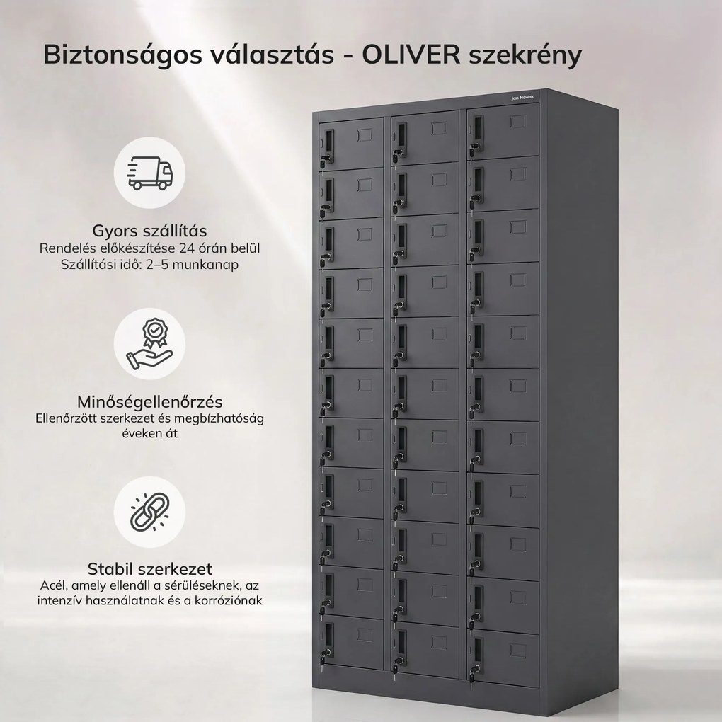 Antracit munkavállalói tároló öltözőszekrény: OLIVER, 900 x 1850 x 450 mm