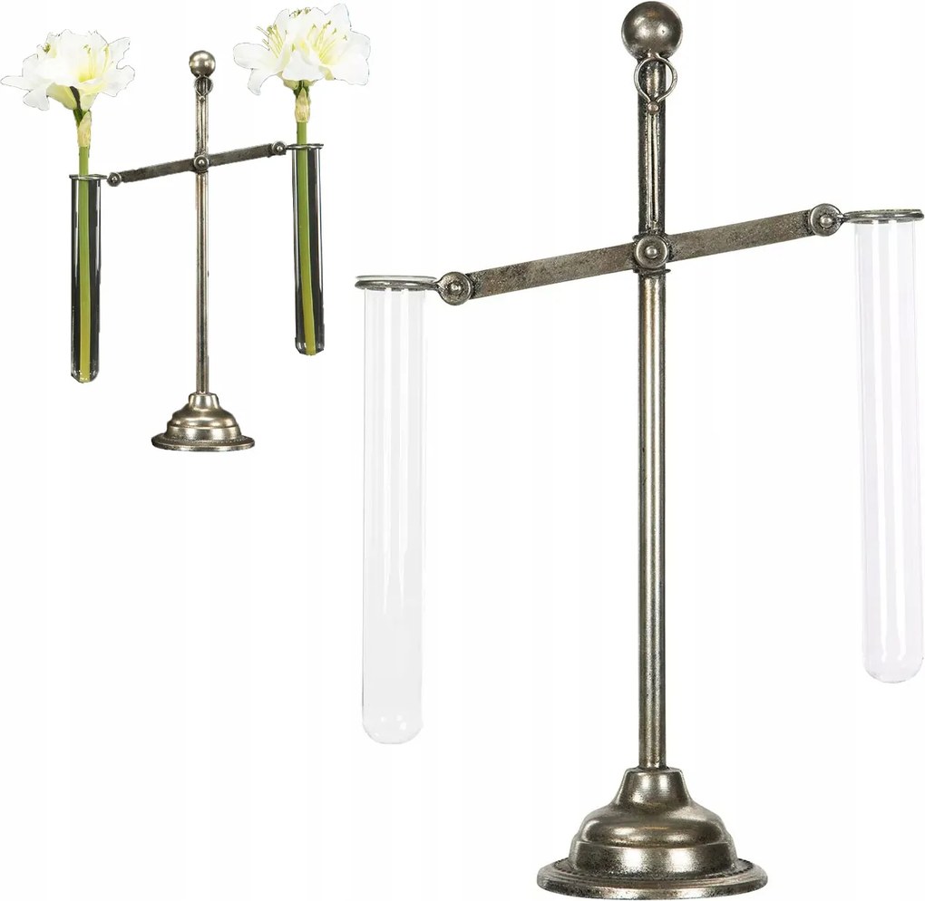 Virágváza Ágak Fű dekoráció ezüst fiola fém üveg