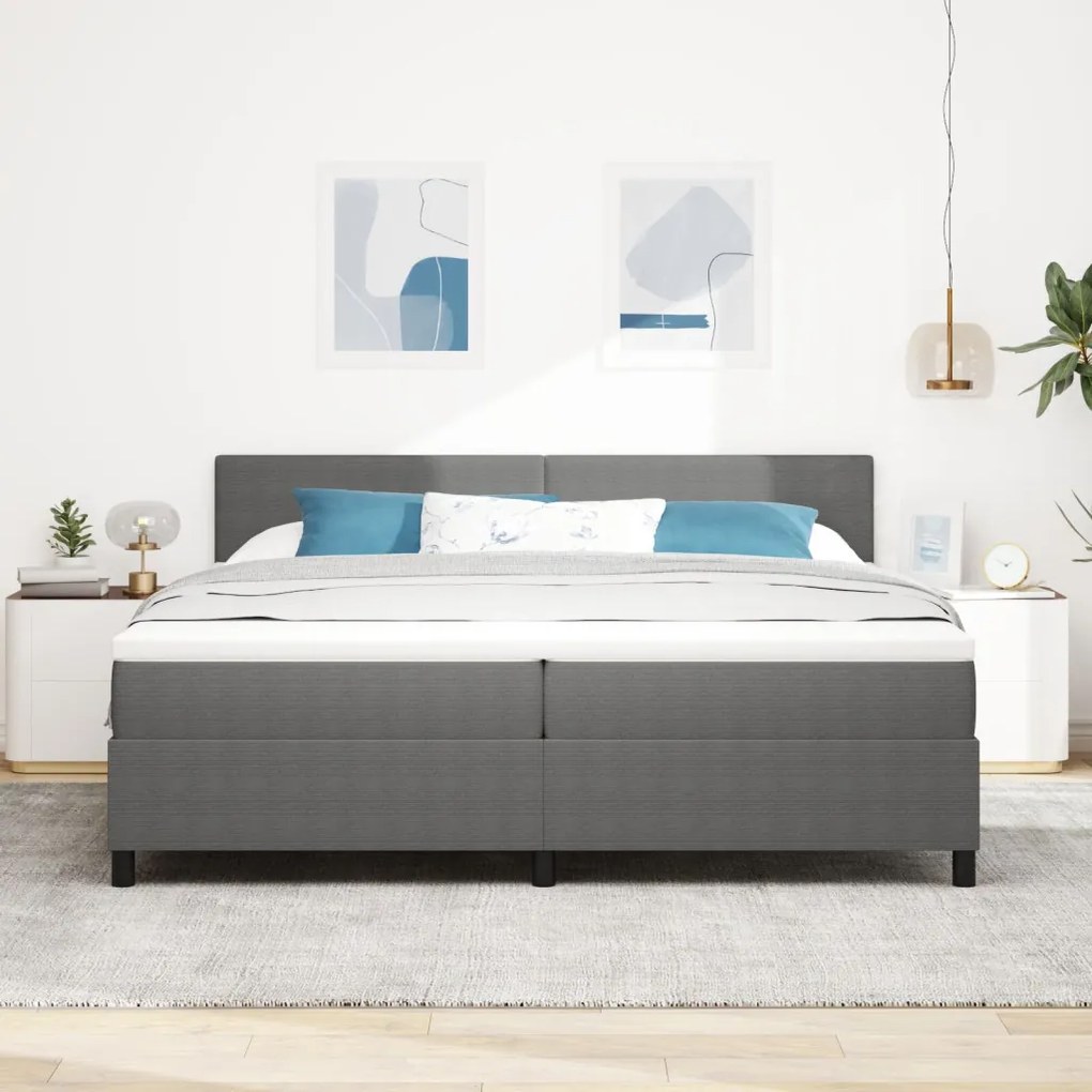 Boxspring ágy matraccal, világosszürke, 200x200 cm, kordbársony szövet
