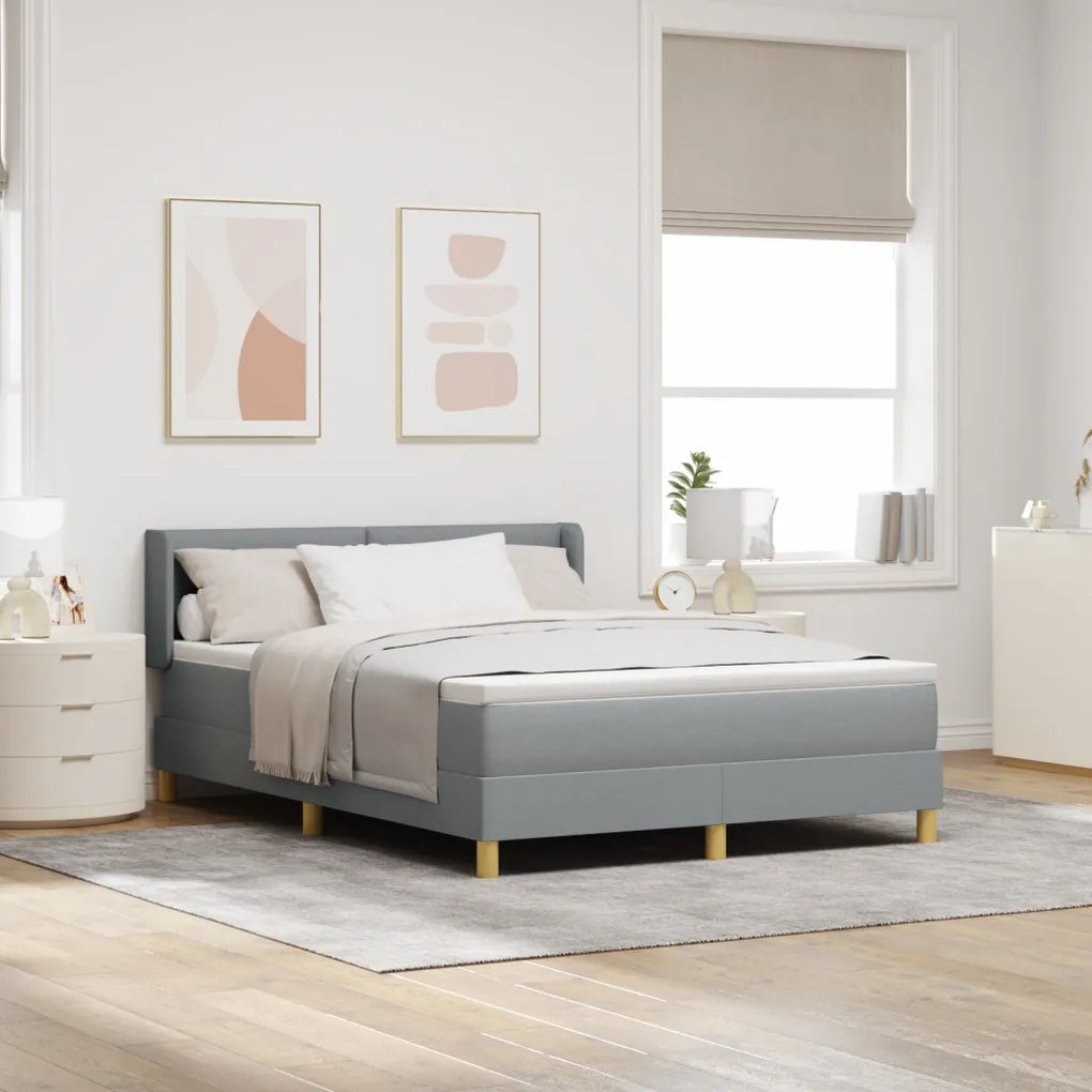 Boxspring ágy matraccal világosszürkében, 140 x 200 cm, szövet