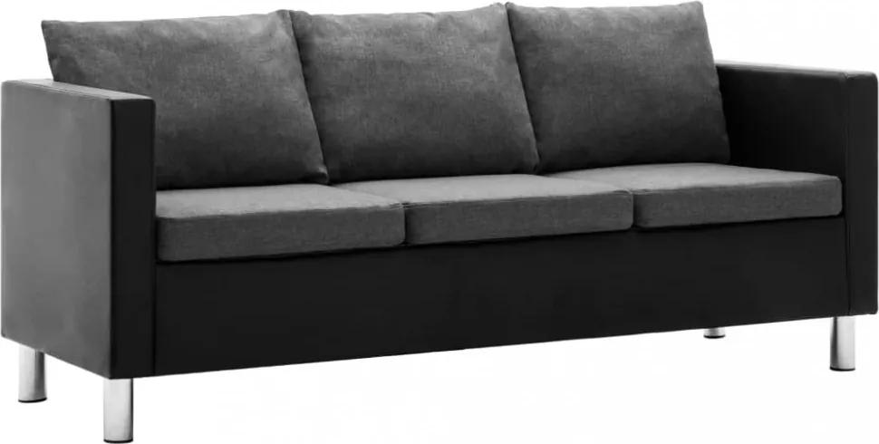 Háromszemélyes fekete-világosszürke műbőr kanapé