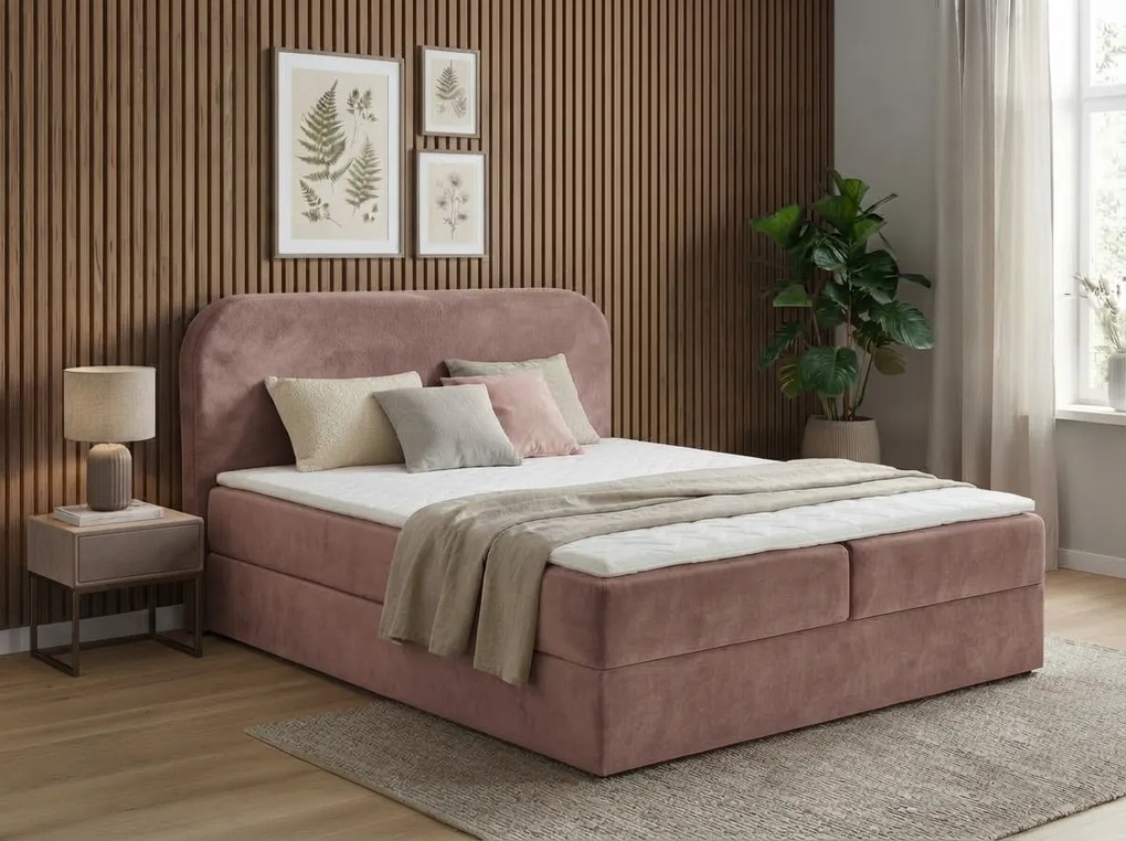 Kárpitozott boxspring ágy FORENA 160x200 cm vintage rózsaszín Matrac: Bonell rugós matrac