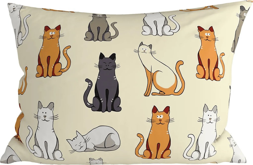 Polipamut párnahuzat COLORED CATS POLY 50x70 cm, krémszínű