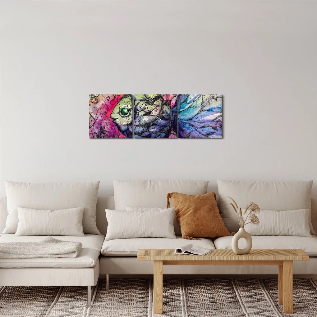 Kép - színes hal (órával) (90x30 cm)