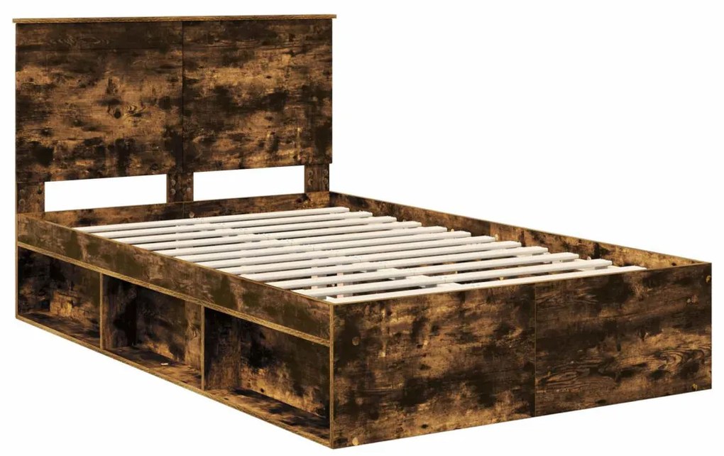 vidaXL Ágykeret fejtámlával Füstölt tölgy 135 x 190 cm Tömör fenyőfa