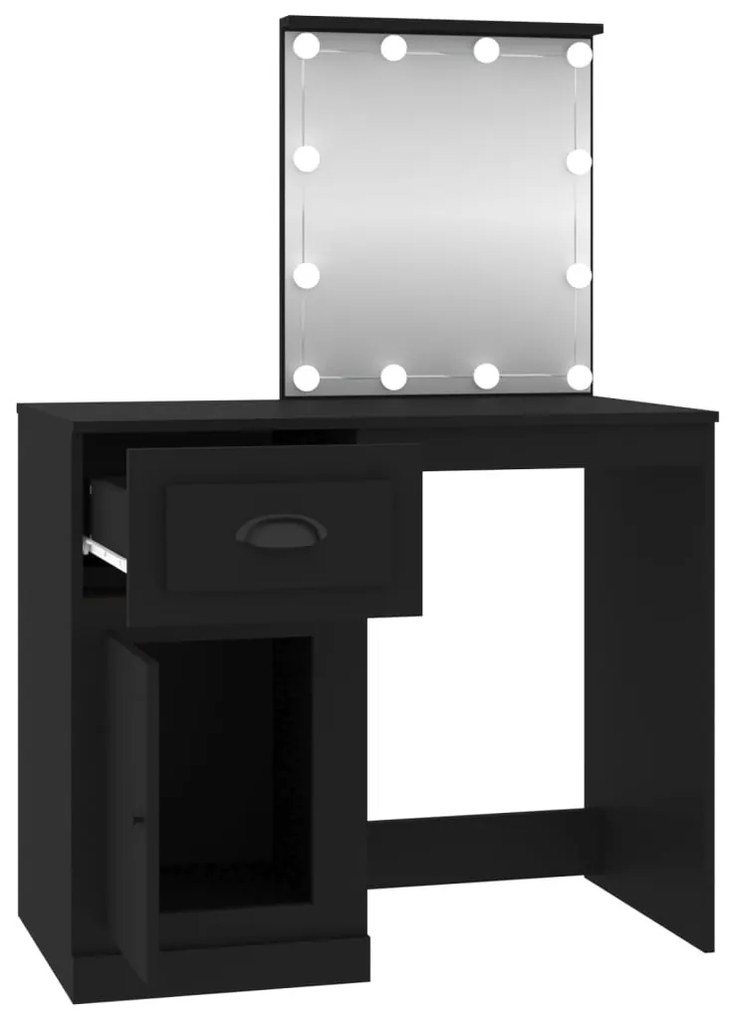 fekete szerelt fa pipereasztal LED-del 90 x 50 x 132,5 cm