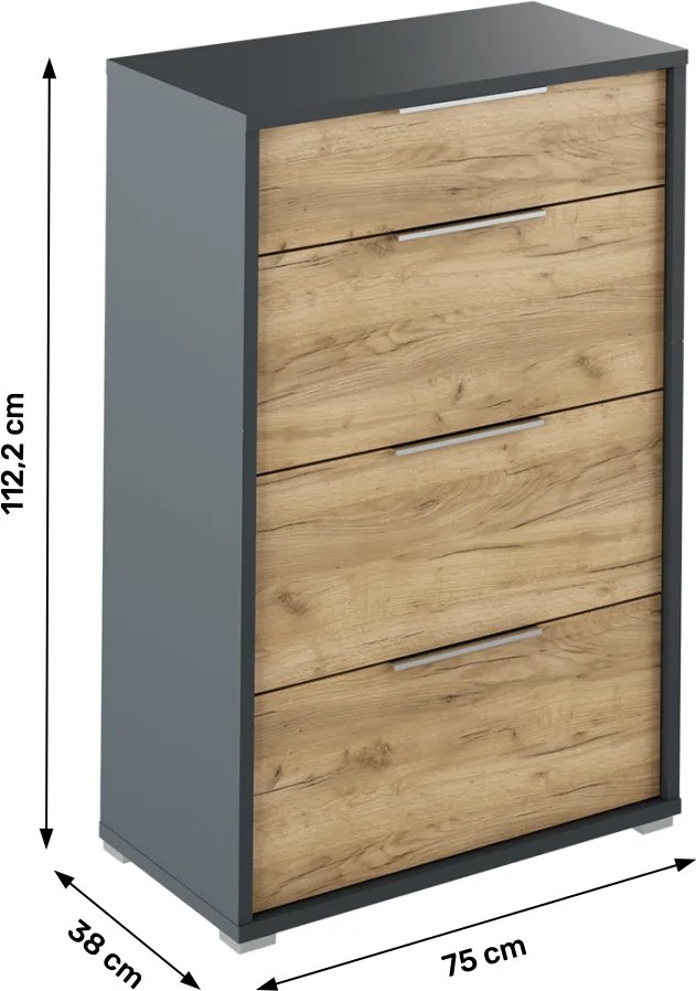 Fiókos komód, grafit/tölgyfa artisan, RIOMA NEW TYP 22