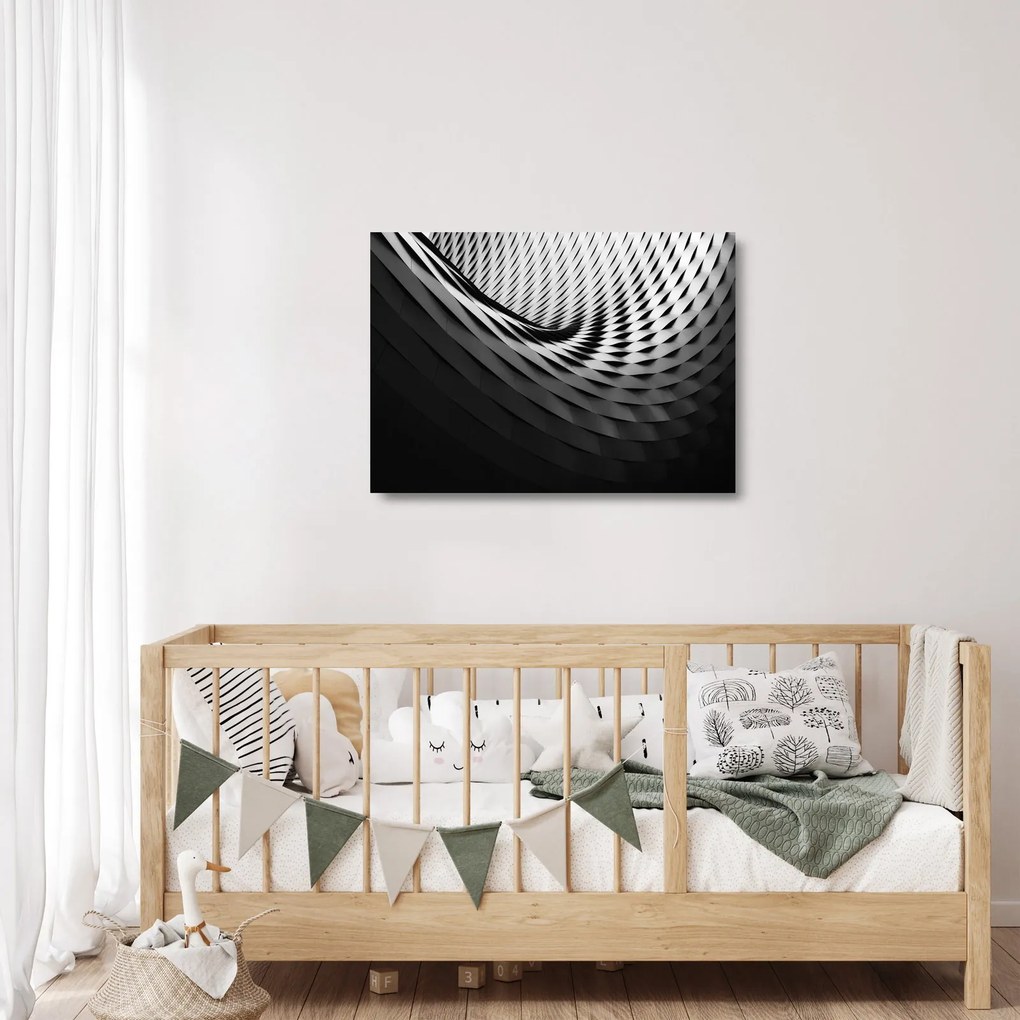 Absztrakt kép - fekete-fehér spirál (üvegen) (70x50 cm)