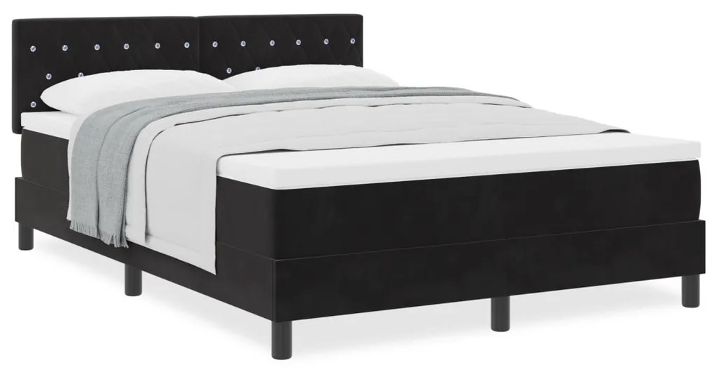Boxspring Ágy Mattal Fekete 140x200 cm Bársony