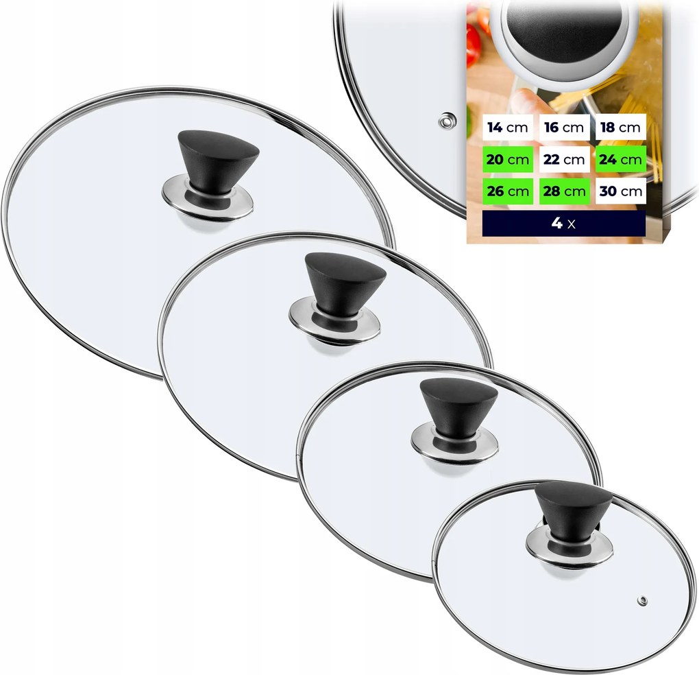 Üvegfedő 20/24/26/28 cm Hőálló Serpenyő Fedő Szett