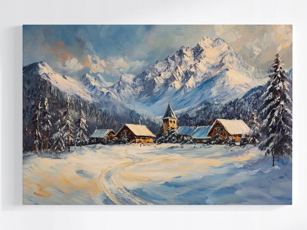 Vászonkép Canvas Kilátás Hegyek Tátra Falu Házak Település Tél Hó 120x80