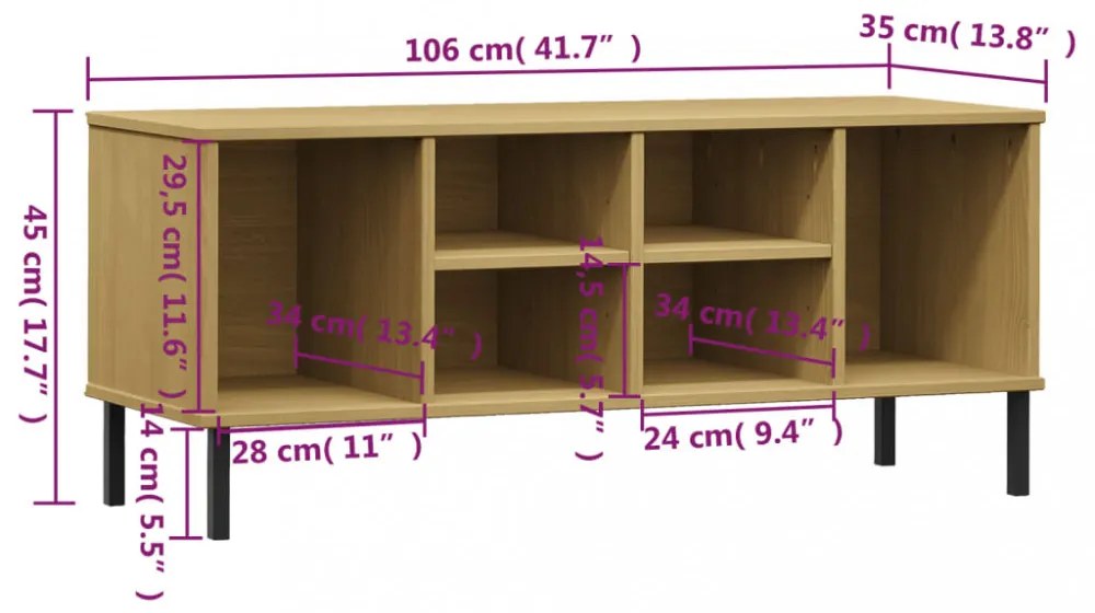 OSLO barna tömör fa cipőszekrény fém lábakkal 106 x 35 x 45 cm