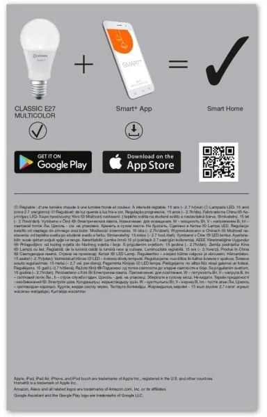 SET 3x LED RGBW Dimmelhető izzó SMART+ E27/9,5W/230V 2700K-6500K - Ledvance